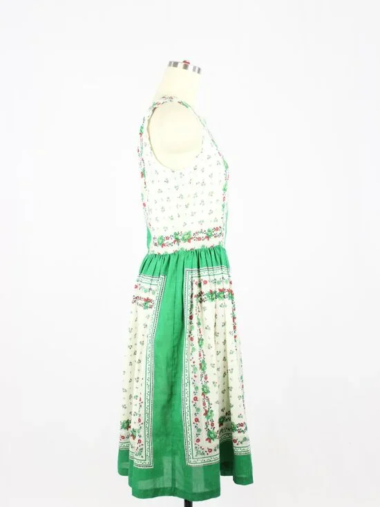 Vintage 80's JCPENNEY Green Floral Polycotton Law Fit & Flare Dress, Size 15/16 - Picture 2 of 15